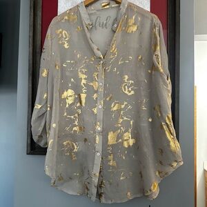 Gold and Gray Button-Up Blouse